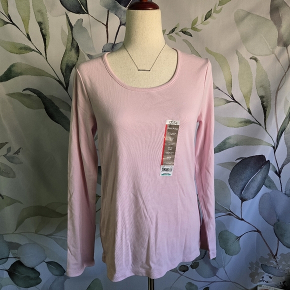 WHITE STAG | Long Sleeve Scoop Neck Tee in Pink sz S - Picture 1 of 5